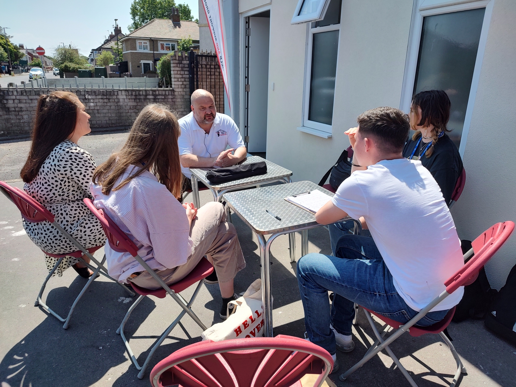 Blackpool Sixth Students finding out about Men's Shed