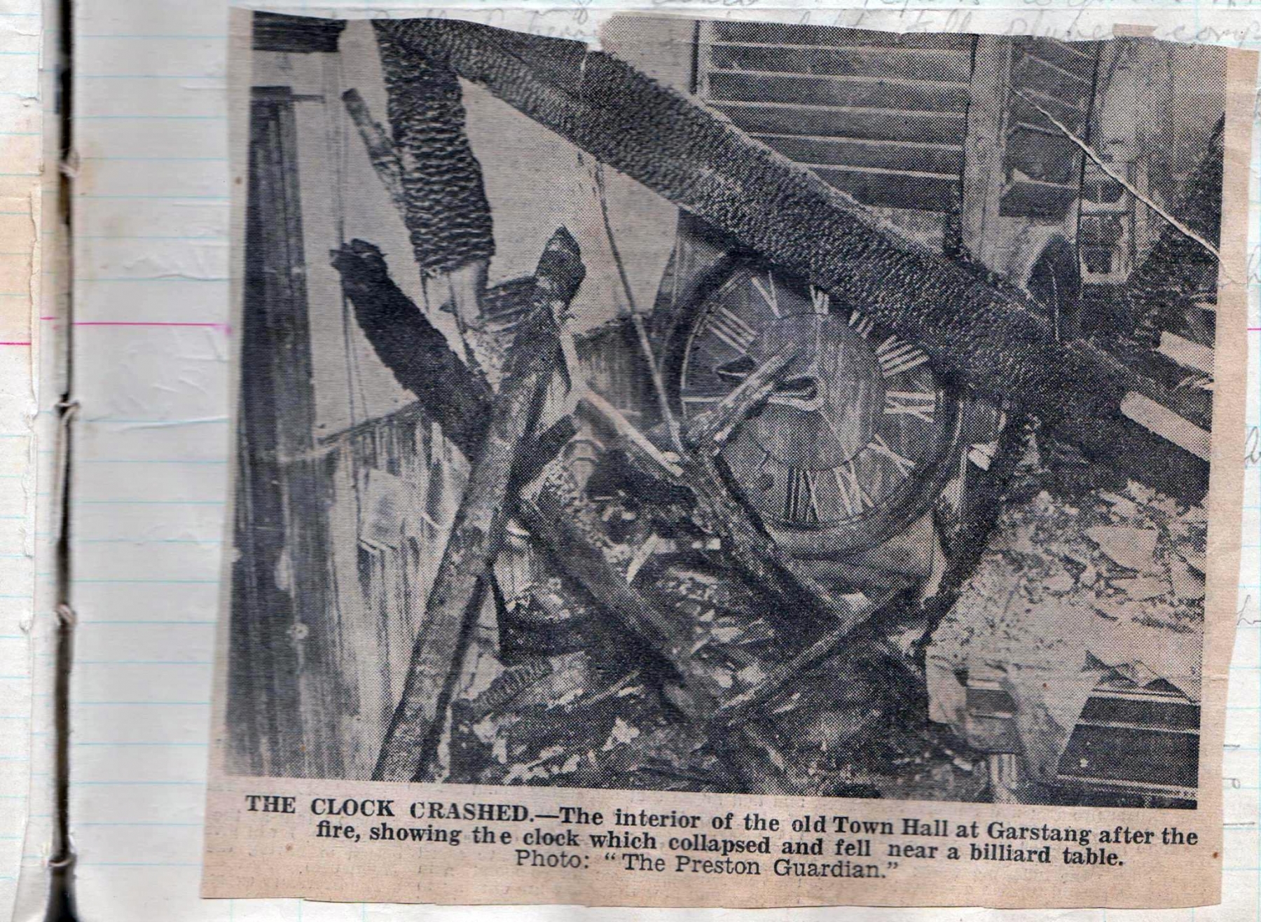 Newspaper clipping about the Town Hall fire (courtesy of Paul Smith)